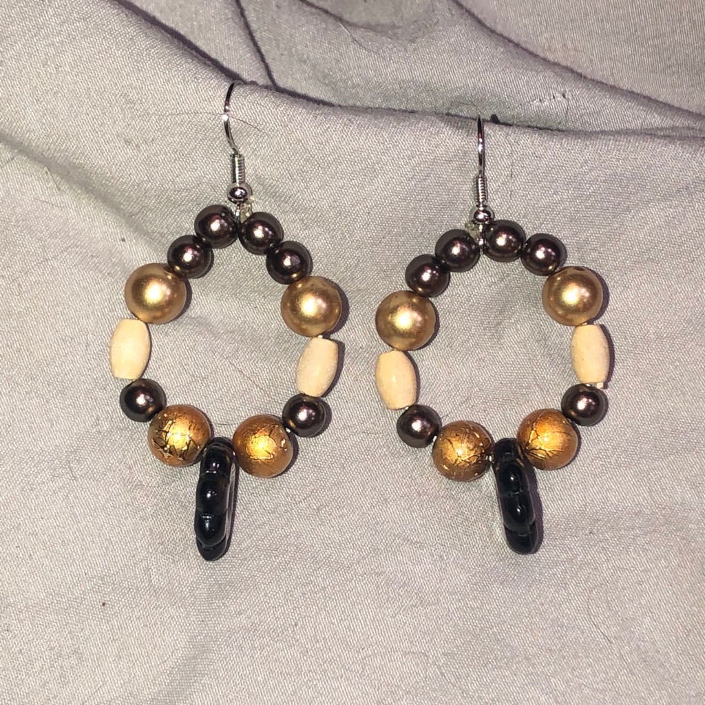 Gold & Brown Flower Dangle Earrings New Boutique